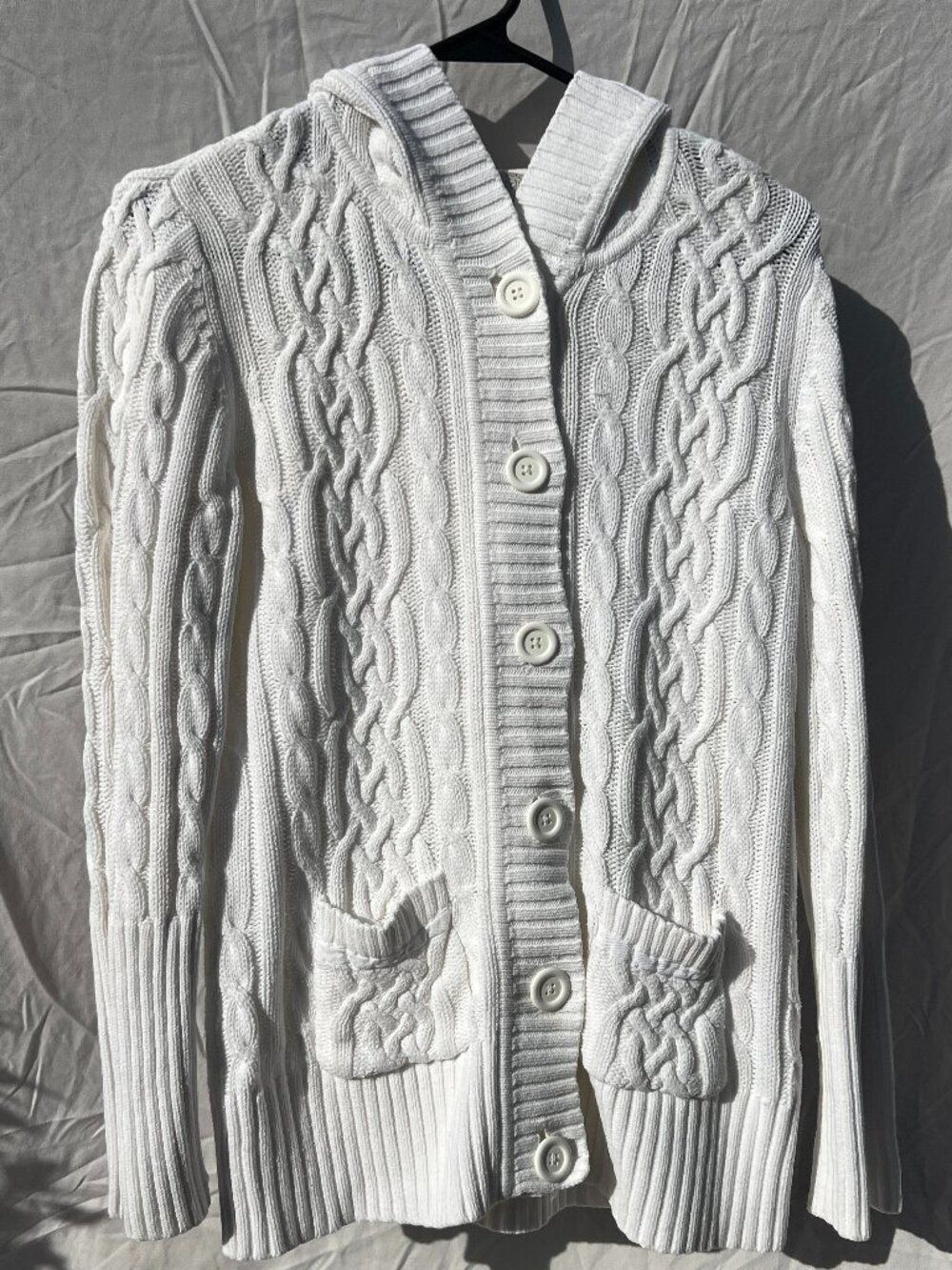Caslon Knit Hooded Button Sweater Ivory Size M Medium